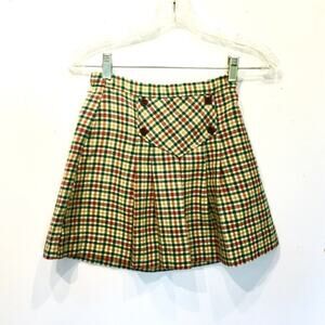 Plaid Preppy Mini Skirt Schoolgirl Vintage 70s Orange & Green Girl's 16 Women XS